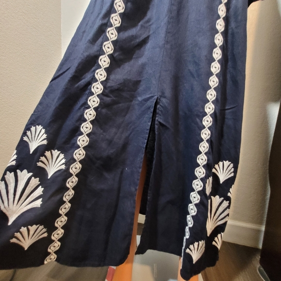 Boden UNA Blue Embroidered Elastic Waist Linen Maxi Bohemian Dress Size Large - Picture 4 of 15